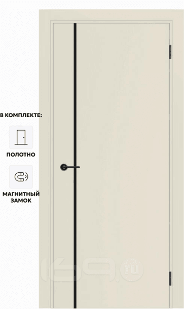 Дверь межкомнатная Порта ПТА-50.11 B ПЭТ, Shellac Cream в комплекте с врезанной черной магнитной защелкой, глухая, каркасно-щитовая