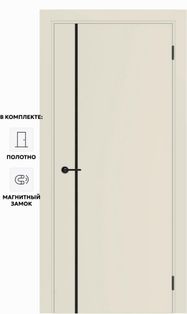 Дверь межкомнатная Порта ПТА-50.11 B ПЭТ, Shellac Cream в комплекте с врезанной черной магнитной защелкой, глухая, каркасно-щитовая