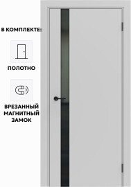 Дверь межкомнатная Порта ПТА-51 B ПЭТ, Shellac Grey в комплекте с врезанной черной магнитной защелкой, глухая, каркасно-щитовая