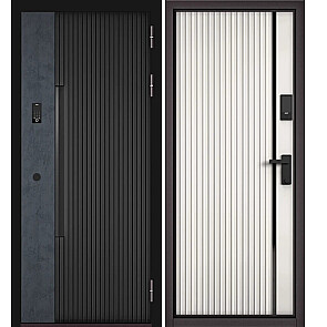 Дверь входная Сити Интегра Ай Кью ПП 401БГ/Si-7 Черный матовый/Графит/Эмаль белоснежная, 1 замок, с ночной задвижкой