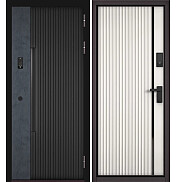 Дверь входная Сити Интегра Ай Кью ПП 401БГ/Si-7 Черный матовый/Графит/Эмаль белоснежная, 1 замок, с ночной задвижкой