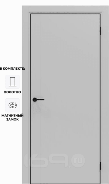 Дверь межкомнатная Порта-50 B Полипропилен, Nardo Grey в комплекте с врезанной черной магнитной защелкой, глухая, каркасно-щитовая