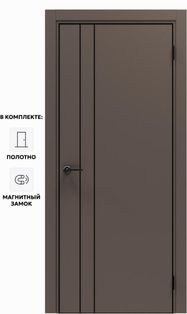 Дверь межкомнатная Порта-58 4AB ПЭТ, Keramik Brown в комплекте с врезанной черной магнитной защелкой, глухая, кромка алюминиевая черная матовая, каркасно-щитовая