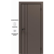 Дверь межкомнатная Порта-58 4AB ПЭТ, Keramik Brown в комплекте с врезанной черной магнитной защелкой, глухая, кромка алюминиевая черная матовая, каркасно-щитовая