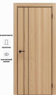 Дверь межкомнатная Порта-58 4AB Полипропилен, Natural Oak в комплекте с врезанной черной магнитной защелкой, глухая, кромка алюминиевая черная матовая, каркасно-щитовая