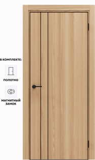 Дверь межкомнатная Порта-58 4AB Полипропилен, Natural Oak в комплекте с врезанной черной магнитной защелкой, глухая, кромка алюминиевая черная матовая, каркасно-щитовая