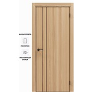 Дверь межкомнатная Порта-58 4AB Полипропилен, Natural Oak в комплекте с врезанной черной магнитной защелкой, глухая, кромка алюминиевая черная матовая, каркасно-щитовая