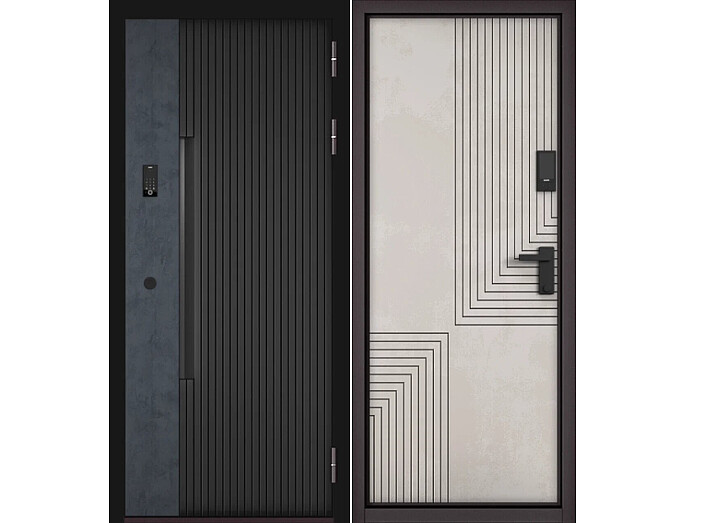 Дверь входная Сити Интегра Ай Кью ПП 401БГ/195 Черный матовый/Графит/Бетон серый, 1 замок, с ночной задвижкой