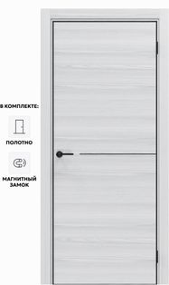 Дверь межкомнатная Порта-50.1 4AB Полипропилен, White Oak в комплекте с врезанной черной магнитной защелкой, глухая, кромка алюминиевая черная матовая, каркасно-щитовая