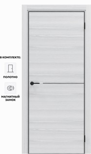 Дверь межкомнатная Порта-50.1 4AB Полипропилен, White Oak в комплекте с врезанной черной магнитной защелкой, глухая, кромка алюминиевая черная матовая, каркасно-щитовая