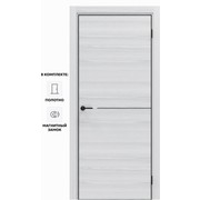 Дверь межкомнатная Порта-50.1 4AB Полипропилен, White Oak в комплекте с врезанной черной магнитной защелкой, глухая, кромка алюминиевая черная матовая, каркасно-щитовая