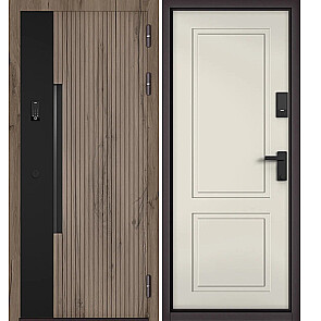 Дверь входная Сити Интегра Ай Кью ПП 401ЧМ/1 Csmart Дуб галифакс грей/Черный матовый/Эмаль молоко, 1 замок, с ночной задвижкой