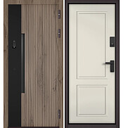 Дверь входная Сити Интегра Ай Кью ПП 401ЧМ/1 Csmart Дуб галифакс грей/Черный матовый/Эмаль молоко, 1 замок, с ночной задвижкой