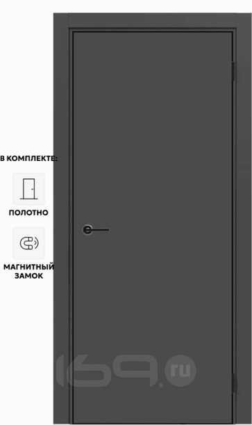 Дверь межкомнатная Порта-50 4AB ПЭТ, Shellac Graphite в комплекте с врезанной черной магнитной защелкой, глухая, кромка алюминиевая черная матовая, каркасно-щитовая