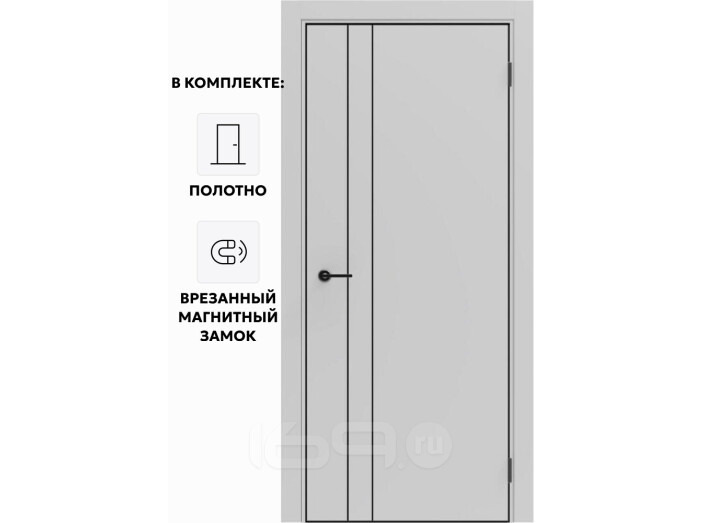 Дверь межкомнатная Порта-58 4AB ПЭТ, Shellac Grey в комплекте с врезанной черной магнитной защелкой, глухая, кромка алюминиевая черная матовая, каркасно-щитовая