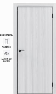 Дверь межкомнатная Порта-50 4AB Полипропилен, White Oak в комплекте с врезанной черной магнитной защелкой, глухая, кромка алюминиевая черная матовая, каркасно-щитовая