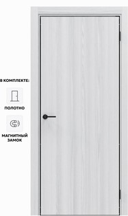 Дверь межкомнатная Порта-50 4AB Полипропилен, White Oak в комплекте с врезанной черной магнитной защелкой, глухая, кромка алюминиевая черная матовая, каркасно-щитовая