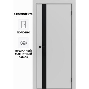Дверь межкомнатная Порта-51 4AB ПЭТ, Shellac Grey в комплекте с врезанной черной магнитной защелкой, глухая, кромка алюминиевая черная матовая, каркасно-щитовая