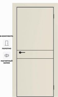 Дверь межкомнатная Порта-52 4AB ПЭТ, Shellac Cream в комплекте с врезанной черной магнитной защелкой, глухая, кромка алюминиевая черная матовая, каркасно-щитовая