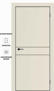 Дверь межкомнатная Порта-52 4AB ПЭТ, Shellac Cream в комплекте с врезанной черной магнитной защелкой, глухая, кромка алюминиевая черная матовая, каркасно-щитовая