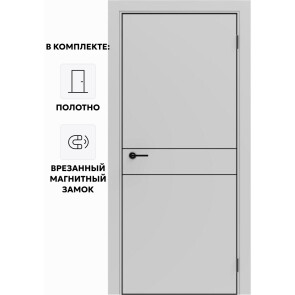 Дверь межкомнатная Порта-52 4AB ПЭТ, Shellac Grey в комплекте с врезанной черной магнитной защелкой, глухая, кромка алюминиевая черная матовая, каркасно-щитовая