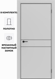 Дверь межкомнатная Порта-52 4AB ПЭТ, Shellac Grey в комплекте с врезанной черной магнитной защелкой, глухая, кромка алюминиевая черная матовая, каркасно-щитовая