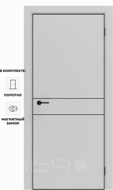 Дверь межкомнатная Порта-52 4AB ПЭТ, Shellac Grey в комплекте с врезанной черной магнитной защелкой, глухая, кромка алюминиевая черная матовая, каркасно-щитовая