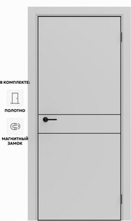 Дверь межкомнатная Порта-52 4AB ПЭТ, Shellac Grey в комплекте с врезанной черной магнитной защелкой, глухая, кромка алюминиевая черная матовая, каркасно-щитовая