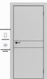 Дверь межкомнатная Порта-52 4AB ПЭТ, Shellac Grey в комплекте с врезанной черной магнитной защелкой, глухая, кромка алюминиевая черная матовая, каркасно-щитовая