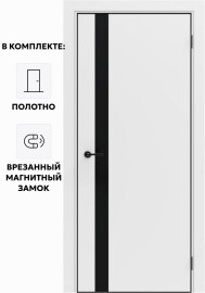 Дверь межкомнатная Порта-51 4AB ПЭТ, Shellac White в комплекте с врезанной черной магнитной защелкой, глухая, кромка алюминиевая черная матовая, каркасно-щитовая