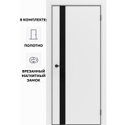 Дверь межкомнатная Порта-51 4AB ПЭТ, Shellac White в комплекте с врезанной черной магнитной защелкой, глухая, кромка алюминиевая черная матовая, каркасно-щитовая