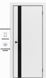 Дверь межкомнатная Порта-51 4AB ПЭТ, Shellac White в комплекте с врезанной черной магнитной защелкой, глухая, кромка алюминиевая черная матовая, каркасно-щитовая
