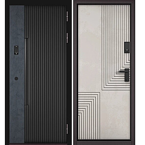 Дверь входная Сити Интегра Ай Кью ПП 401БГ/195 Черный матовый/Графит/Бетон серый, 1 замок, с ночной задвижкой