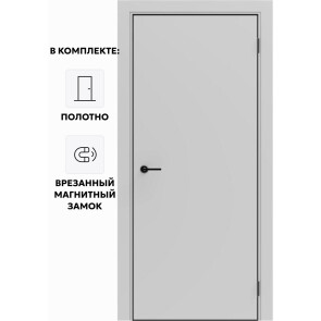 Дверь межкомнатная Порта-50 4AB ПЭТ, Shellac Grey в комплекте с врезанной черной магнитной защелкой, глухая, кромка алюминиевая черная матовая, каркасно-щитовая