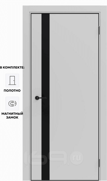 Дверь межкомнатная Порта-51 4AB ПЭТ, Shellac Grey в комплекте с врезанной черной магнитной защелкой, глухая, кромка алюминиевая черная матовая, каркасно-щитовая