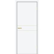Дверь межкомнатная Браво-0.24.П (SG:P3) ПЭТ White Silk, золотые матовые вставки, глухая, каркасно-щитовая