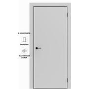 Дверь межкомнатная Порта-50 4AB ПЭТ, Shellac Grey в комплекте с врезанной черной магнитной защелкой, глухая, кромка алюминиевая черная матовая, каркасно-щитовая