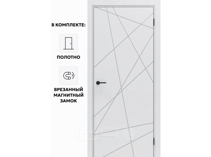 Дверь межкомнатная Порта ПТА-15 B ПЭТ, Shellac White в комплекте с врезанной черной магнитной защелкой, глухая, каркасно-щитовая