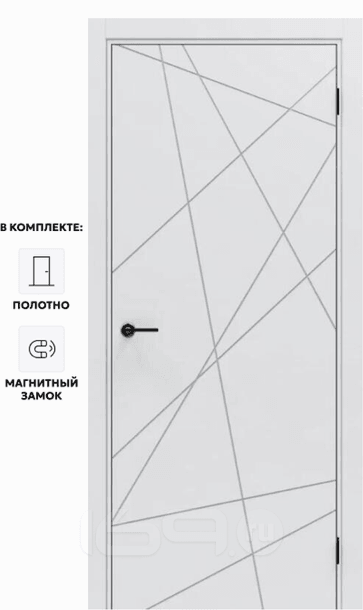 Дверь межкомнатная Порта ПТА-15 B ПЭТ, Shellac White в комплекте с врезанной черной магнитной защелкой, глухая, каркасно-щитовая
