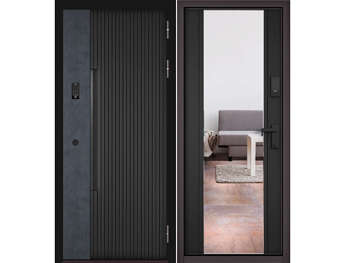 Дверь входная Сити Интегра Ай Кью ПП 401БГ/164 Черный матовый/Графит/Чёрный матовый, 1 замок, с ночной задвижкой