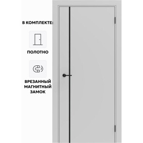 Дверь межкомнатная Порта ПТА-50.11 B ПЭТ, Shellac Grey в комплекте с врезанной черной магнитной защелкой, глухая, каркасно-щитовая