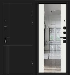 Дверь входная Optim Z-2 Муар черный/Белый, с зеркалом, 2 замка, с ночной задвижкой