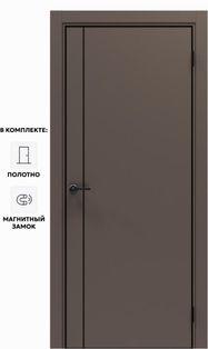 Дверь межкомнатная Порта-50.11 4AB ПЭТ, Keramik Brown в комплекте с врезанной черной магнитной защелкой, глухая, кромка алюминиевая черная матовая, каркасно-щитовая