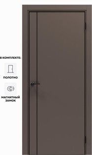 Дверь межкомнатная Порта-50.11 4AB ПЭТ, Keramik Brown в комплекте с врезанной черной магнитной защелкой, глухая, кромка алюминиевая черная матовая, каркасно-щитовая