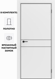 Дверь межкомнатная Порта-52 4AB ПЭТ, Shellac White в комплекте с врезанной черной магнитной защелкой, глухая, кромка алюминиевая черная матовая, каркасно-щитовая