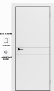 Дверь межкомнатная Порта-52 4AB ПЭТ, Shellac White в комплекте с врезанной черной магнитной защелкой, глухая, кромка алюминиевая черная матовая, каркасно-щитовая