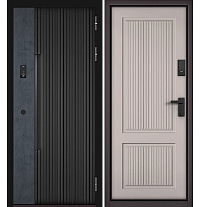 Дверь входная Сити Интегра Ай Кью ПП 401БГ/198 Черный матовый/Графит/Кашемир софт, 1 замок, с ночной задвижкой