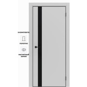 Дверь межкомнатная Порта-51 4AB ПЭТ, Shellac Grey в комплекте с врезанной черной магнитной защелкой, глухая, кромка алюминиевая черная матовая, каркасно-щитовая