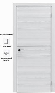 Дверь межкомнатная Порта-52 4AB Полипропилен, White Oak в комплекте с врезанной черной магнитной защелкой, глухая, кромка алюминиевая черная матовая, каркасно-щитовая