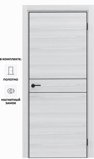 Дверь межкомнатная Порта-52 4AB Полипропилен, White Oak в комплекте с врезанной черной магнитной защелкой, глухая, кромка алюминиевая черная матовая, каркасно-щитовая